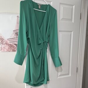 H&M Green Long Sleeve Wrap Dress